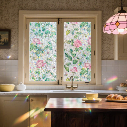 ADD.HERES Rose Garden 3D Stained Glass Window Film Static Cling