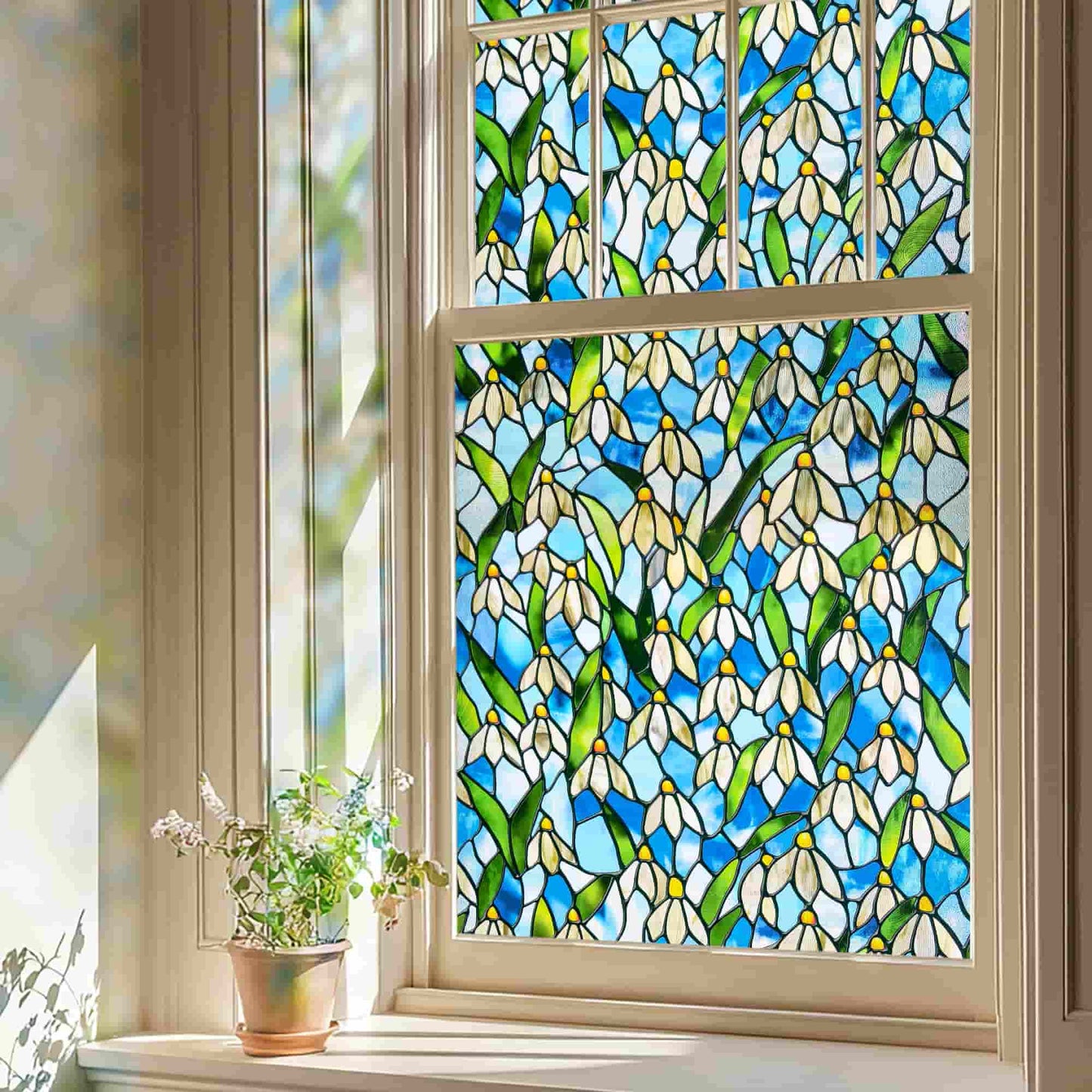 ADD.HERES Snowdrop 3D Stained Glass Window Film Static Cling