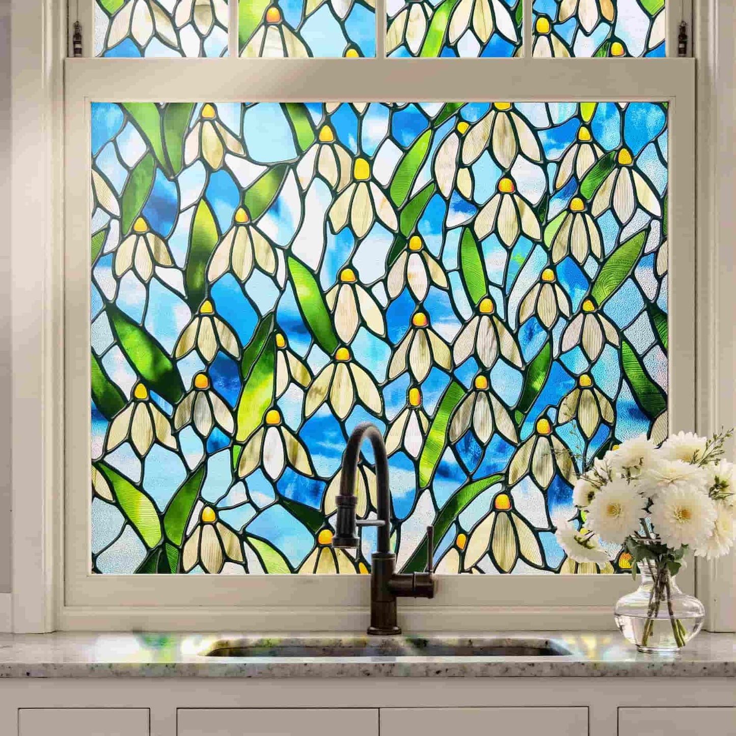 ADD.HERES Snowdrop 3D Stained Glass Window Film Static Cling