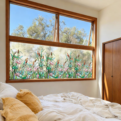 ADD.HERES Summer Lotus Pond 3D Stained Glass Window Film Static Cling