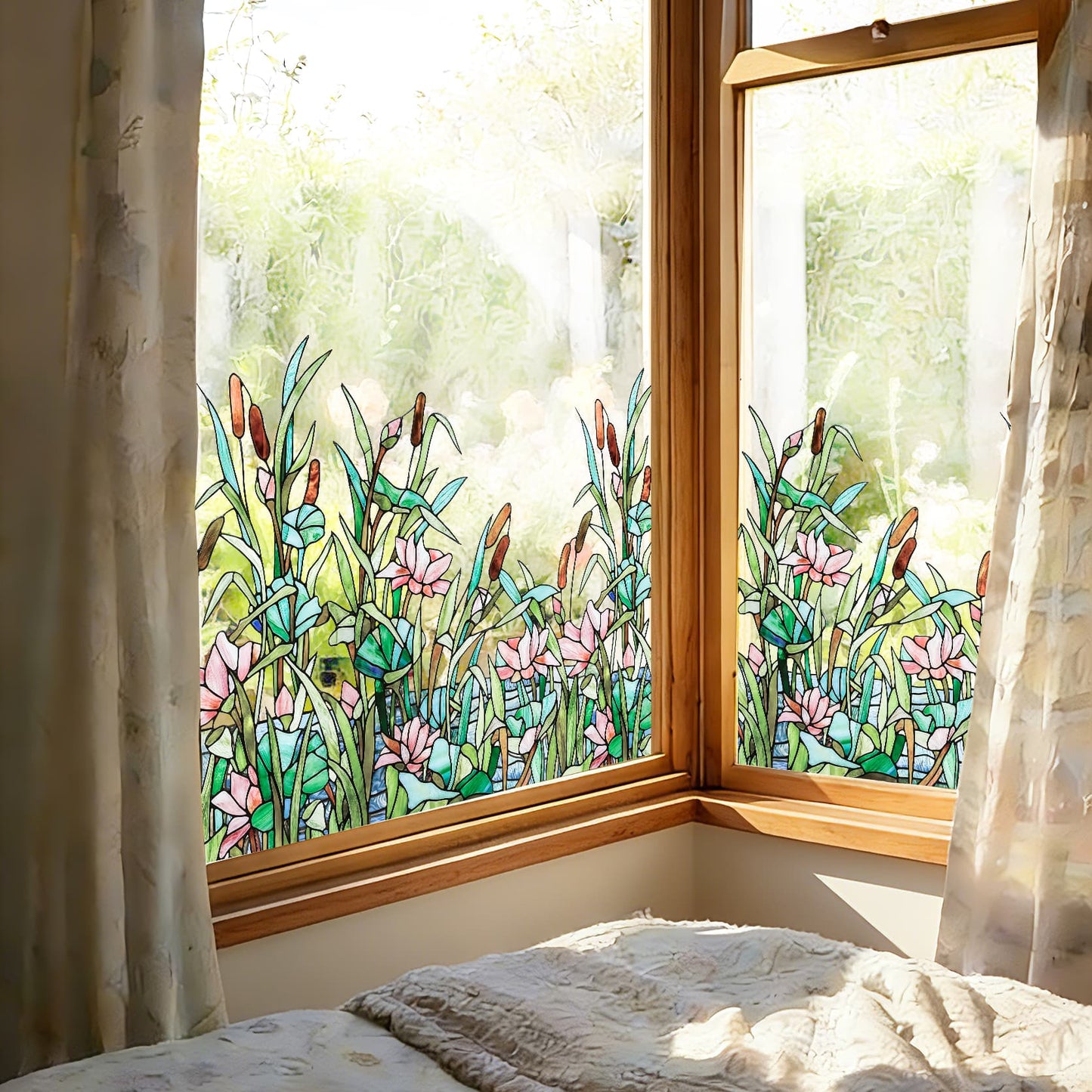 ADD.HERES Summer Lotus Pond 3D Stained Glass Window Film Static Cling