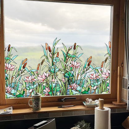 ADD.HERES Summer Lotus Pond 3D Stained Glass Window Film Static Cling