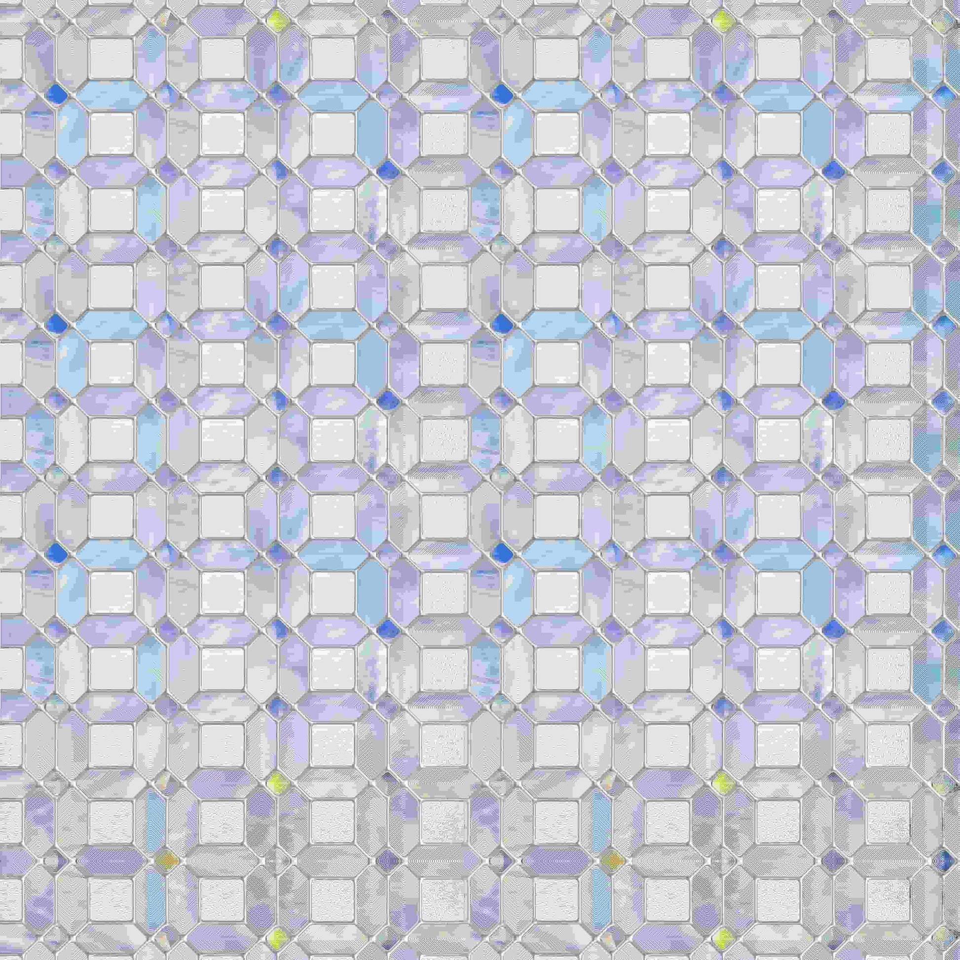 Tanzanite 3D Stained Glass Window Film - Iridescent purple & blue mosaic privacy film for home windows