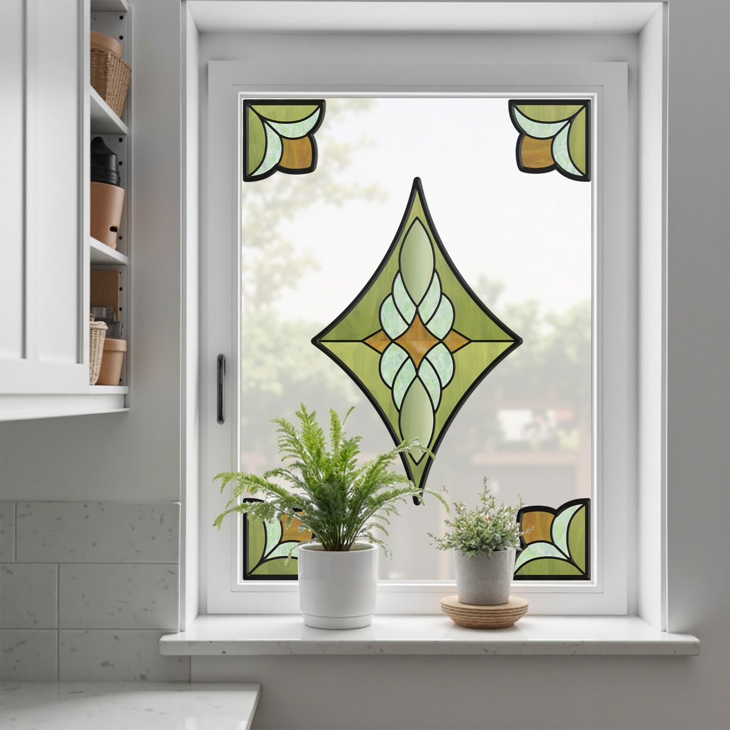 ADD.HERES Verdant Prism 3D Stained Glass Window Film Static Cling
