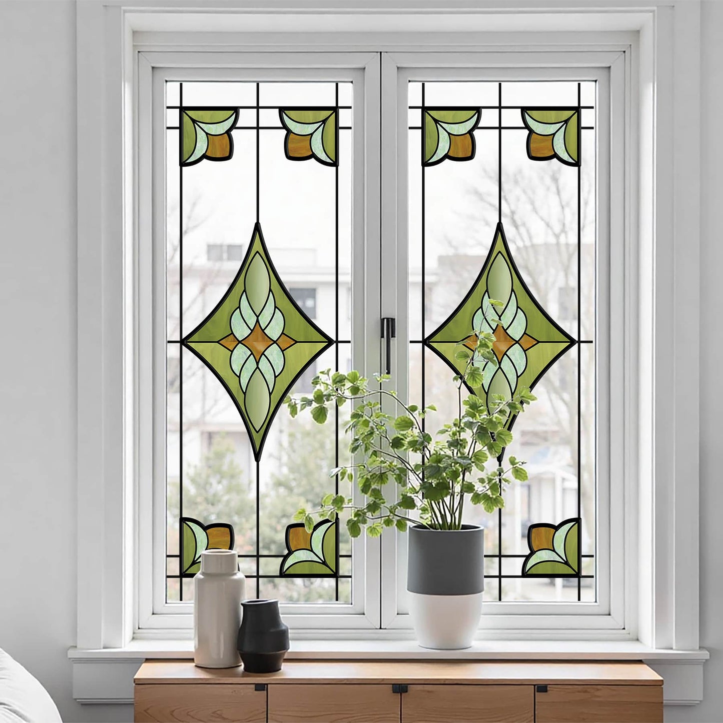 ADD.HERES Verdant Prism 3D Stained Glass Window Film Static Cling