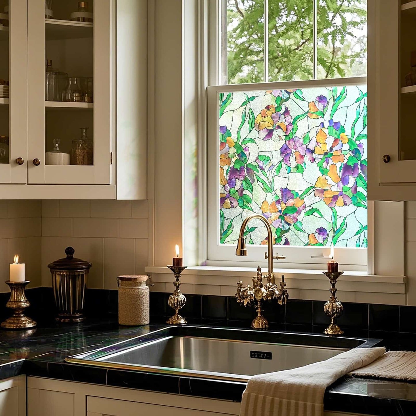 ADD.HERES Viola tricolor 3D Stained Glass Window Film Static Cling