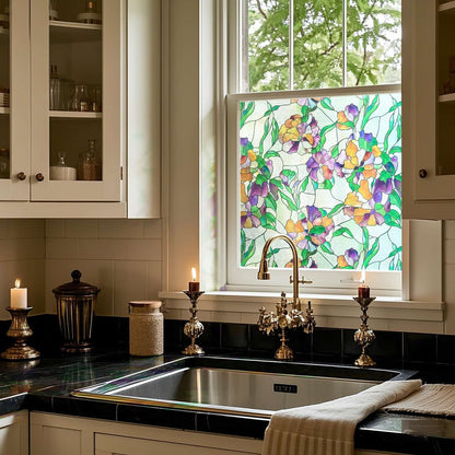 ADD.HERES Viola tricolor 3D Stained Glass Window Film Static Cling