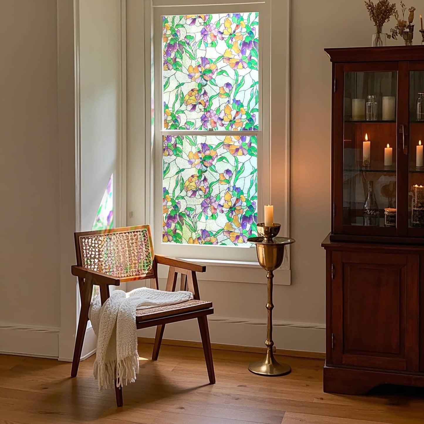 ADD.HERES Viola tricolor 3D Stained Glass Window Film Static Cling