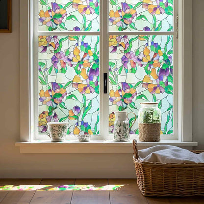 ADD.HERES Viola tricolor 3D Stained Glass Window Film Static Cling