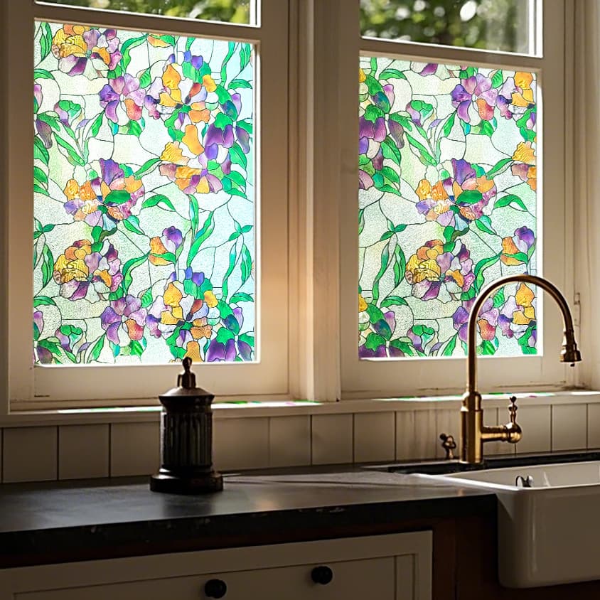 ADD.HERES Viola tricolor 3D Stained Glass Window Film Static Cling