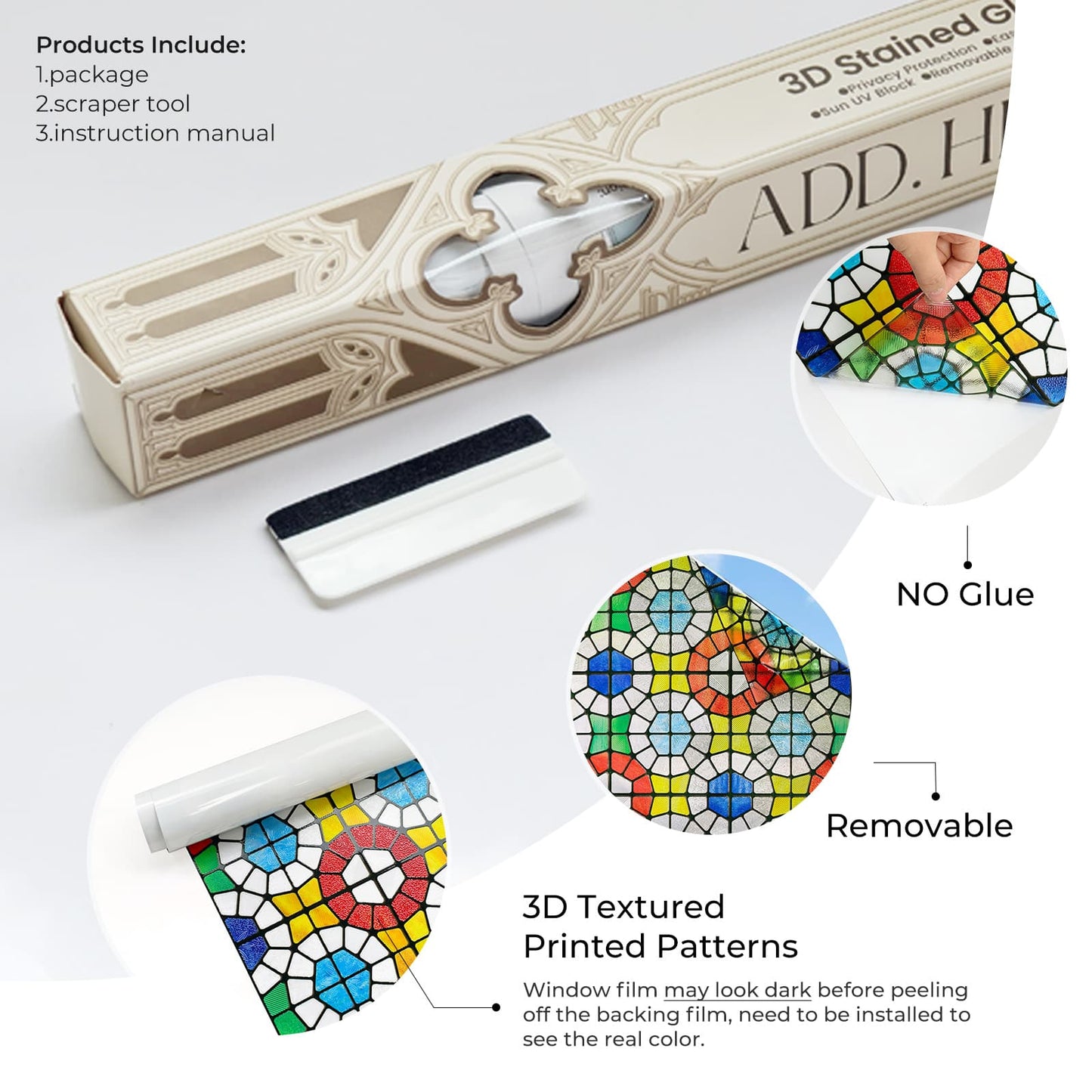 ADD.HERES West Grace 3D Stained Glass Window Film Static Cling