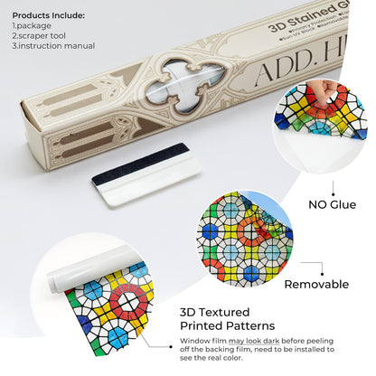 ADD.HERES West Grace 3D Stained Glass Window Film Static Cling