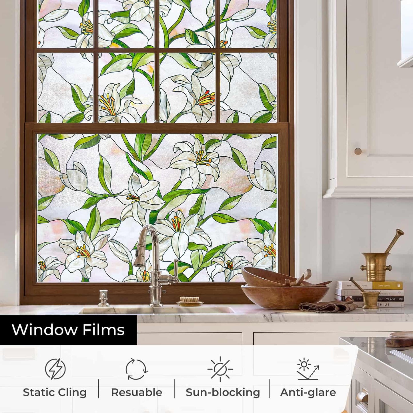 ADD.HERES White Lily 3D Stained Glass Window Film