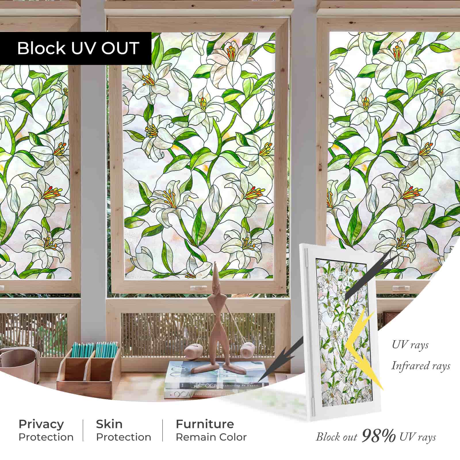 film white lily White Lily 3D Stained Glass Window Film