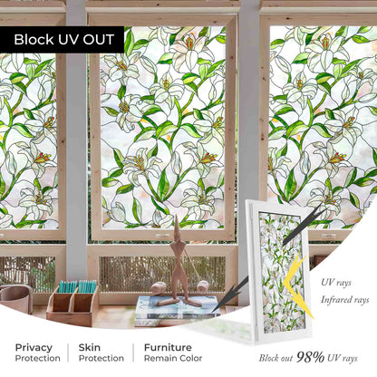 ADD.HERES White Lily 3D Stained Glass Window Film