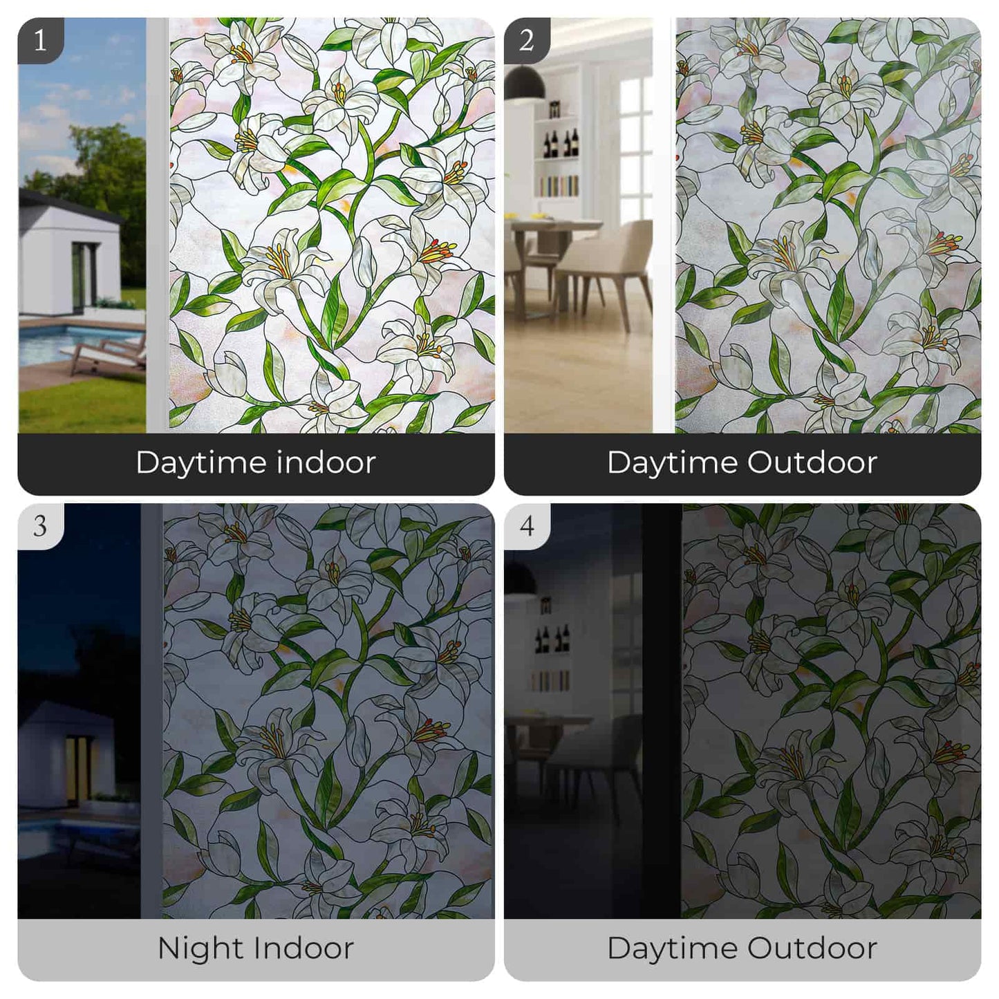 ADD.HERES White Lily 3D Stained Glass Window Film