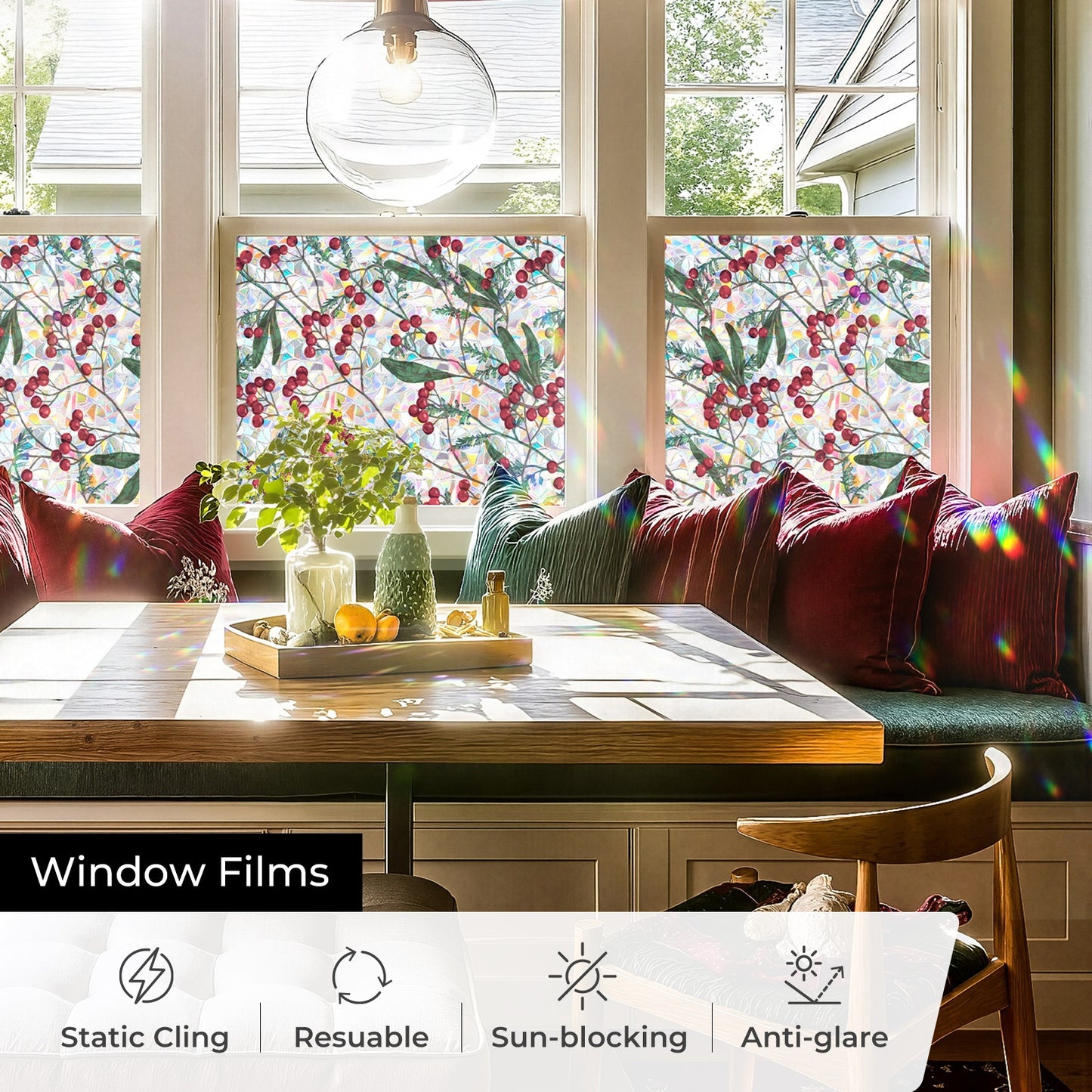 ADD.HERES Winter Berries 3D Stained Glass Window Film