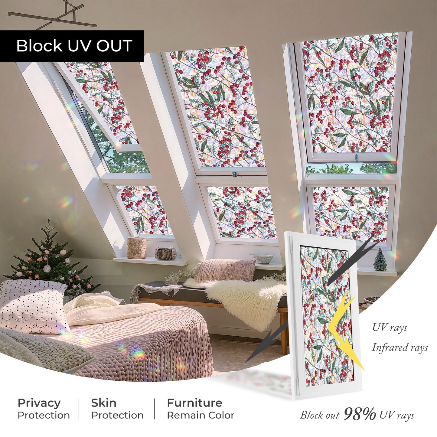 ADD.HERES Winter Berries 3D Stained Glass Window Film
