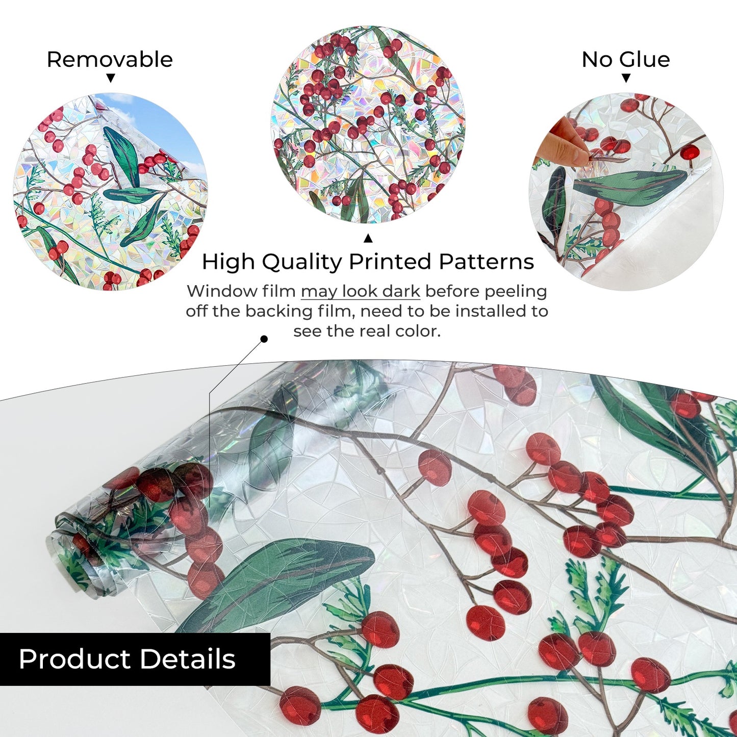 ADD.HERES Winter Berries 3D Stained Glass Window Film