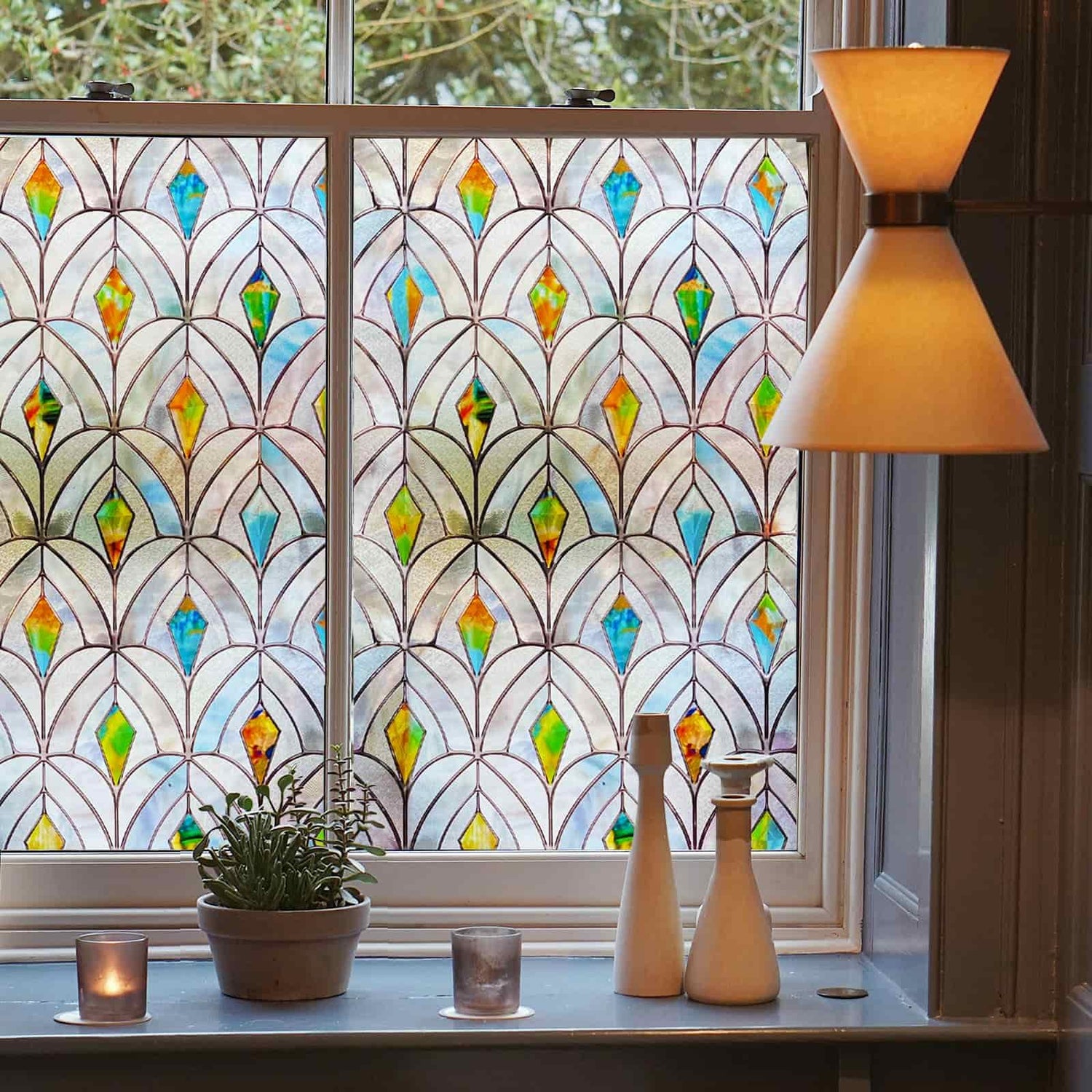 ADD.HERES Malachite 3D stained glass window film with gemstone pattern, static cling decorative privacy window film