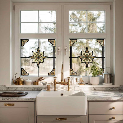 ADD.HERES Amber Starry Light 3D Stained Glass Window Film Static Cling