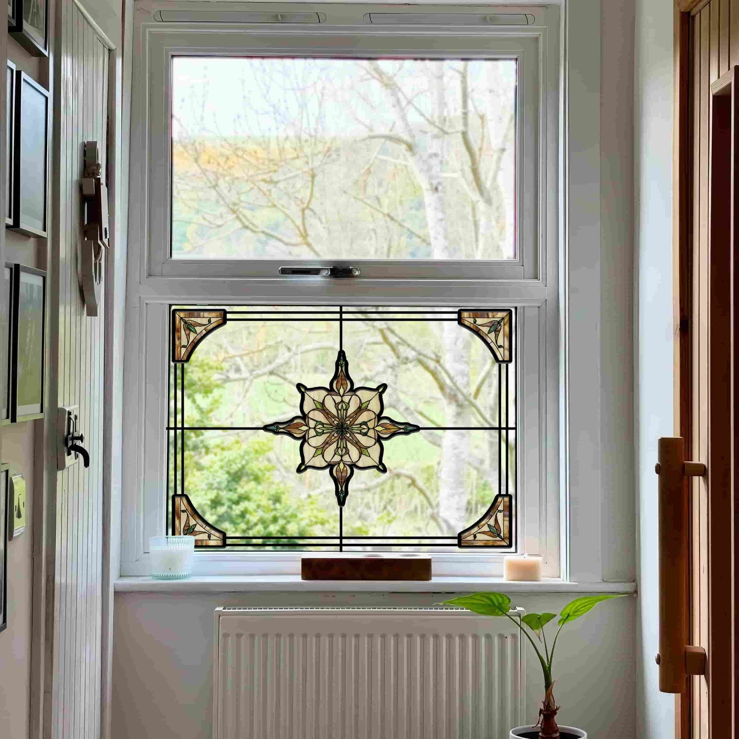 ADD.HERES Amber Starry Light 3D Stained Glass Window Film Static Cling