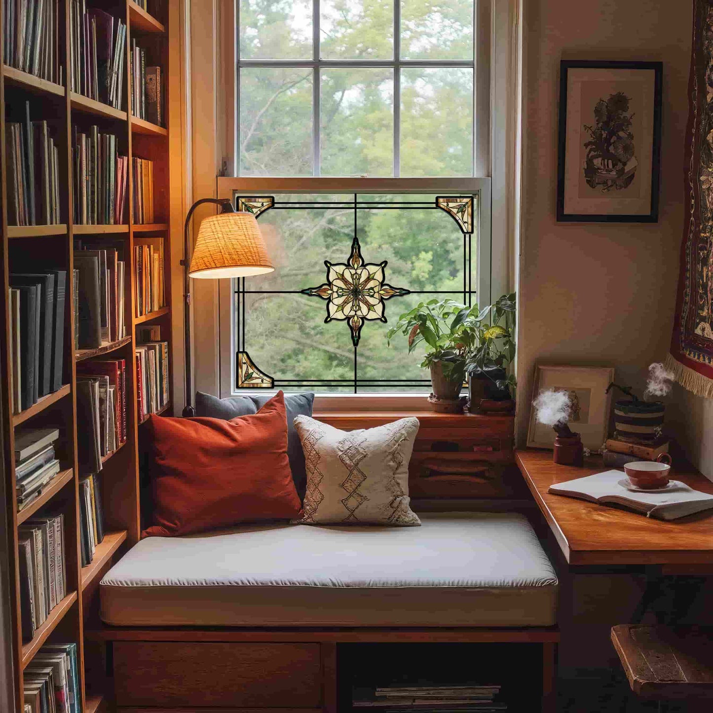 ADD.HERES Amber Starry Light 3D Stained Glass Window Film Static Cling