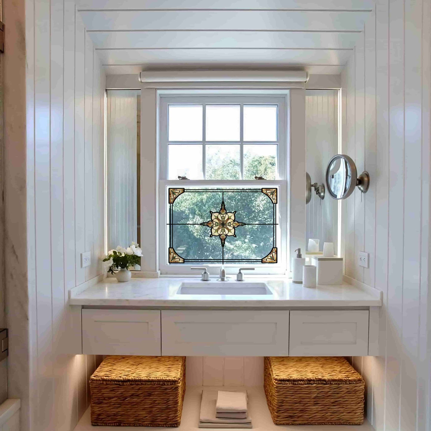 ADD.HERES Amber Starry Light 3D Stained Glass Window Film Static Cling