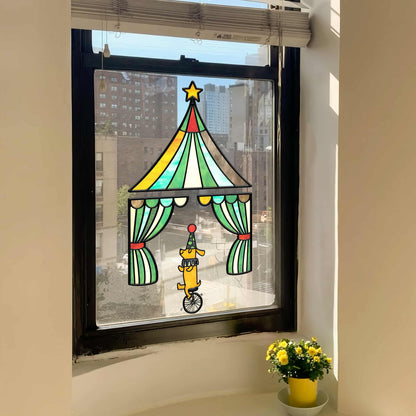 ADD.HERES Circus 3D Stained Glass Window Film Static Cling