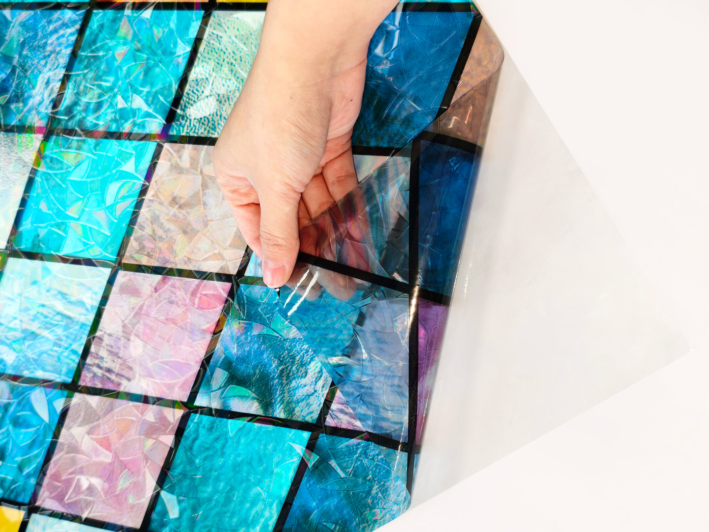 ADD.HERES Colorful Diamond Grid 3D Stained Glass Window Film Static Cling