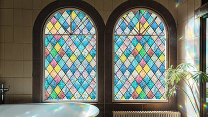 ADD.HERES Colorful Diamond Grid 3D Stained Glass Window Film Static Cling