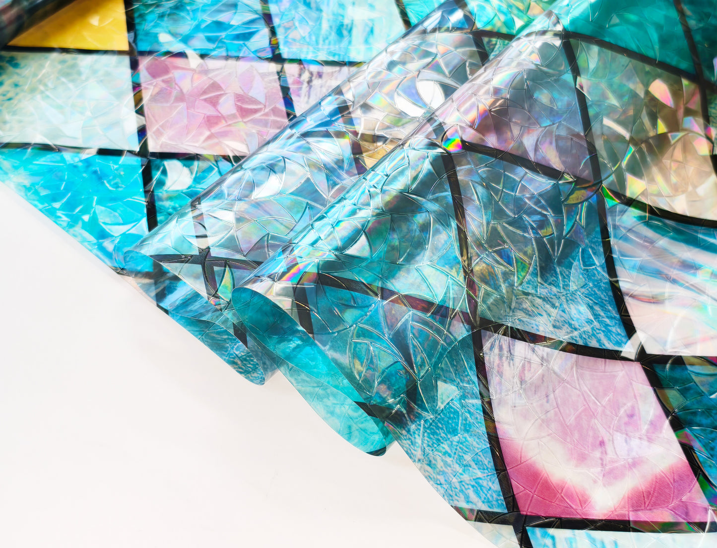 ADD.HERES Colorful Diamond Grid 3D Stained Glass Window Film Static Cling