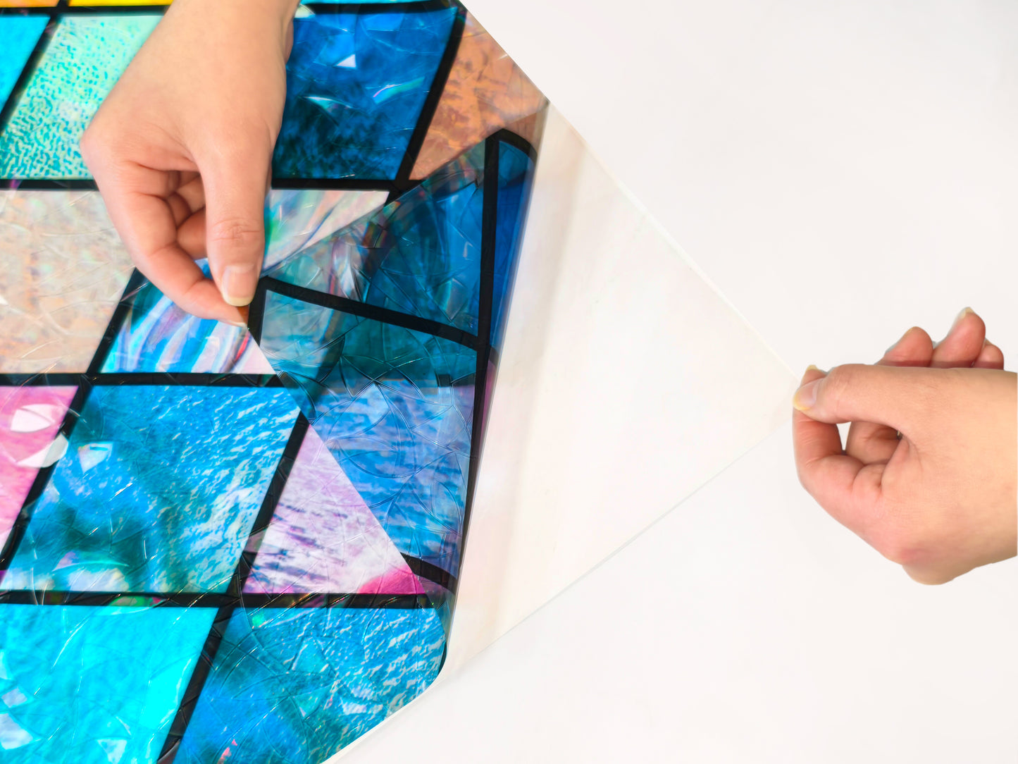 ADD.HERES Colorful Diamond Grid 3D Stained Glass Window Film Static Cling