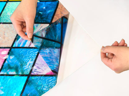ADD.HERES Colorful Diamond Grid 3D Stained Glass Window Film Static Cling