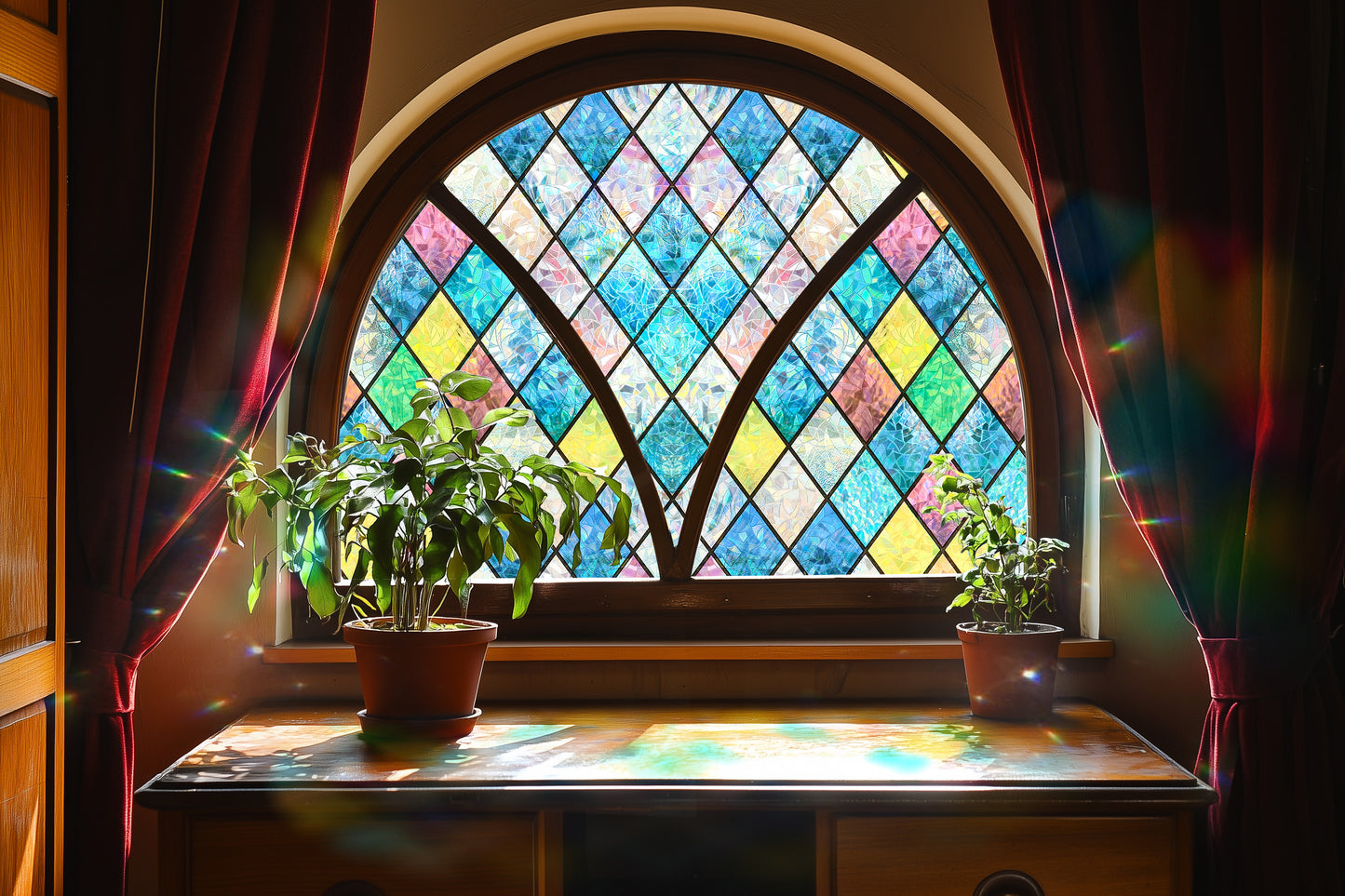 ADD.HERES Colorful Diamond Grid 3D Stained Glass Window Film Static Cling