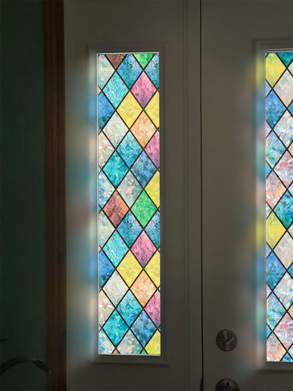 ADD.HERES Colorful Diamond Grid 3D Stained Glass Window Film Static Cling