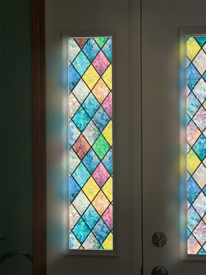 ADD.HERES Colorful Diamond Grid 3D Stained Glass Window Film Static Cling