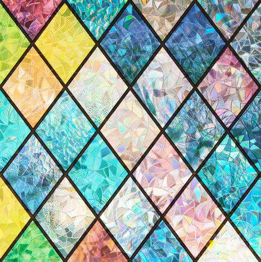 ADD.HERES Colorful Diamond Grid 3D Stained Glass Window Film Static Cling