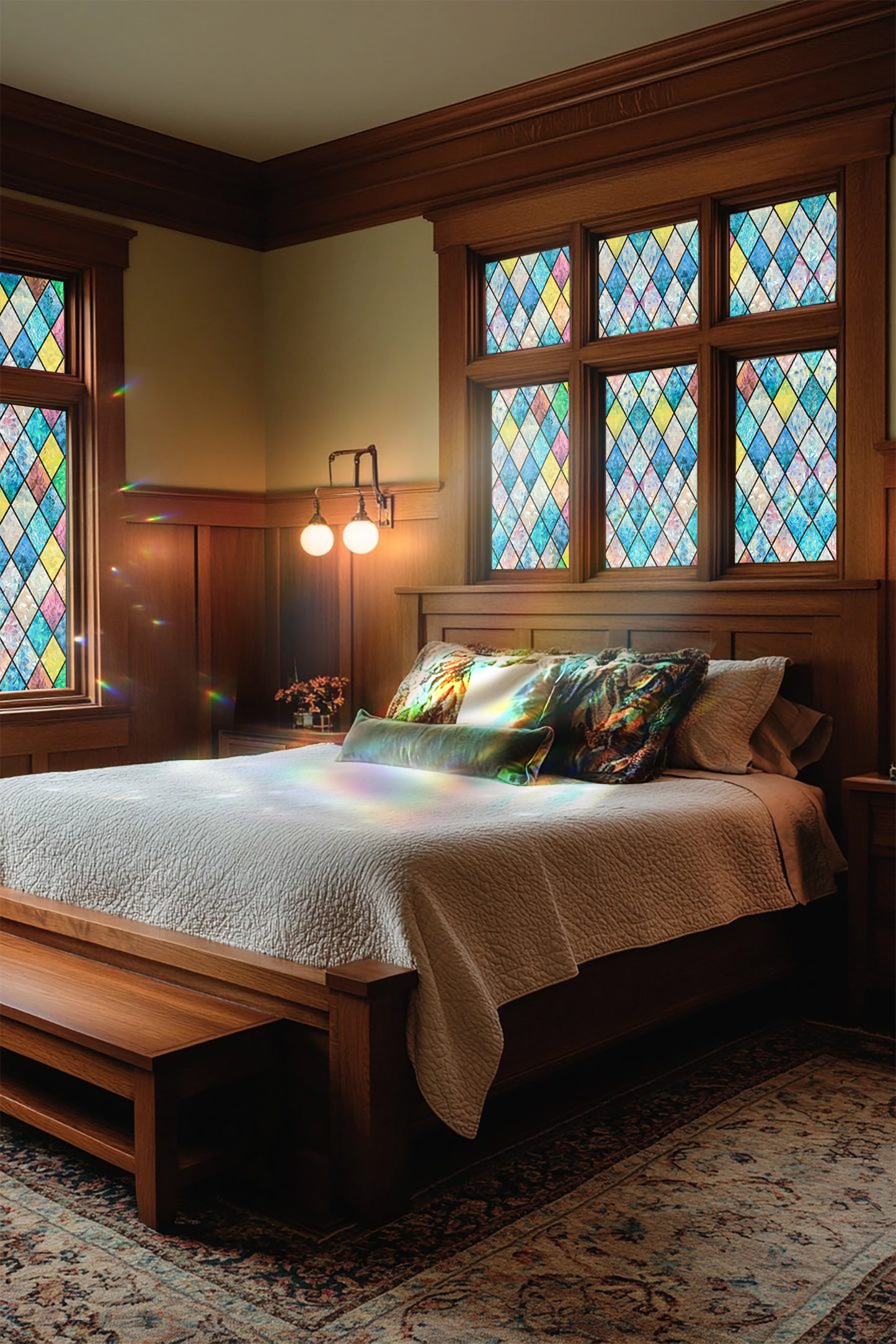 ADD.HERES Colorful Diamond Grid 3D Stained Glass Window Film Static Cling