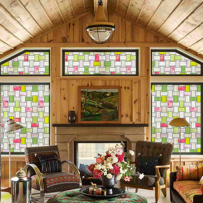 ADD.HERES Colorful Weaving 3D Stained Glass Window Film Static Cling