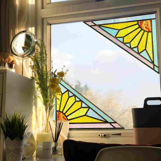 ADD.HERES Geometric Sun 3D Stained Glass Window Film Static Cling