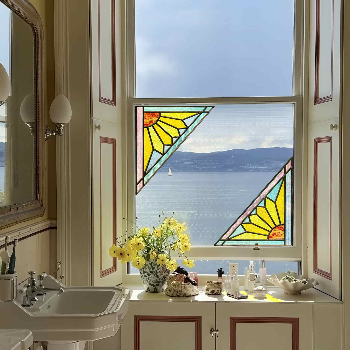 ADD.HERES Geometric Sun 3D Stained Glass Window Film Static Cling