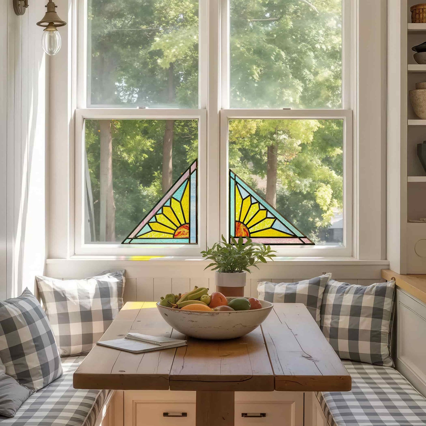 ADD.HERES Geometric Sun 3D Stained Glass Window Film Static Cling