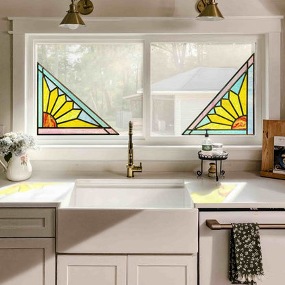 ADD.HERES Geometric Sun 3D Stained Glass Window Film Static Cling