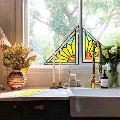 ADD.HERES Geometric Sun 3D Stained Glass Window Film Static Cling