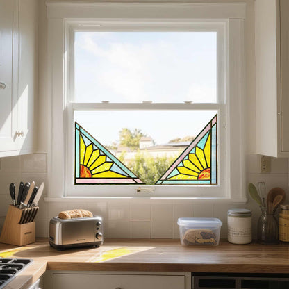 ADD.HERES Geometric Sun 3D Stained Glass Window Film Static Cling