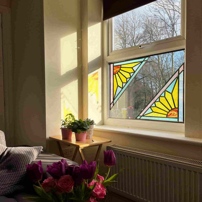 ADD.HERES Geometric Sun 3D Stained Glass Window Film Static Cling