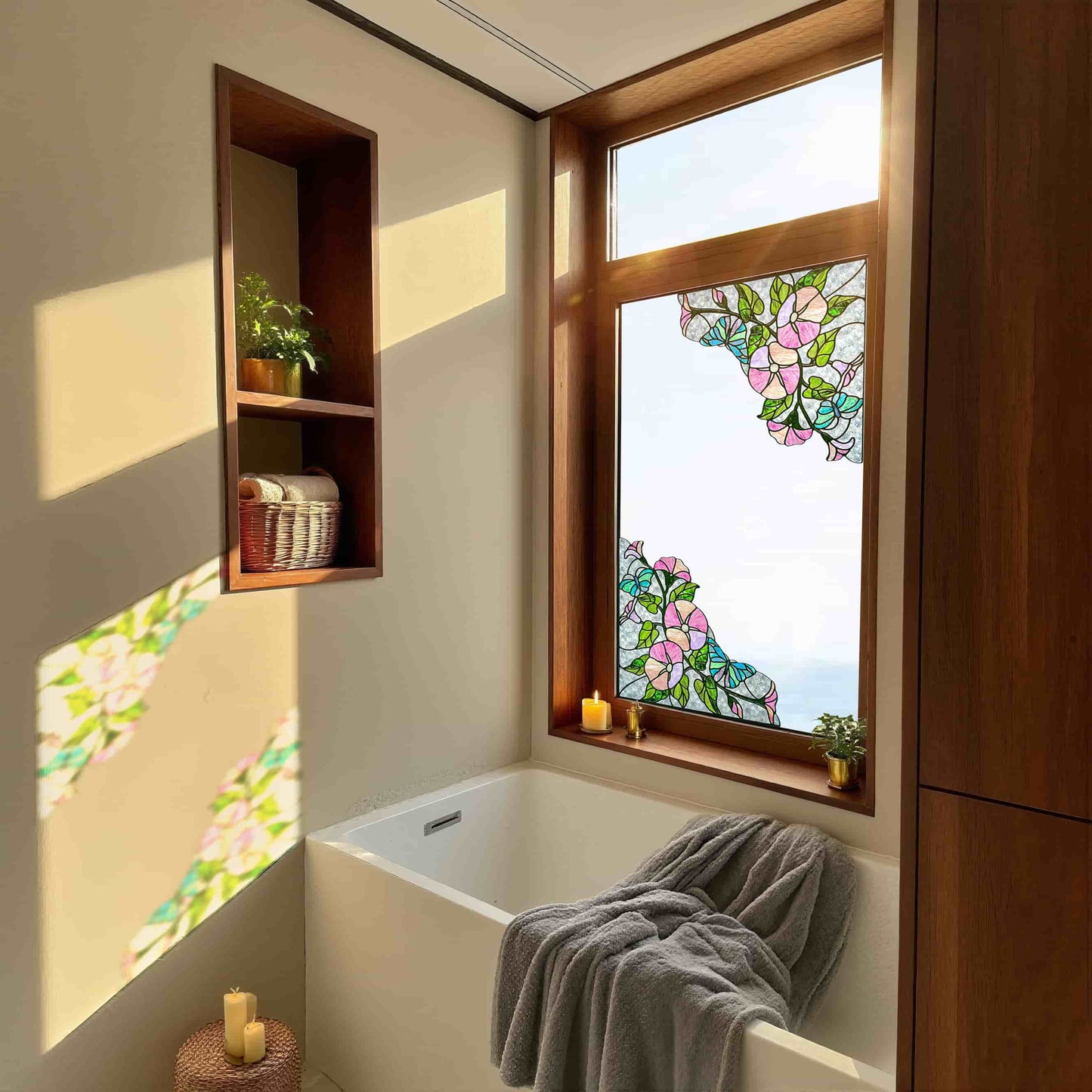 ADD.HERES Morning Glory 3D Stained Glass Window Film Static Cling