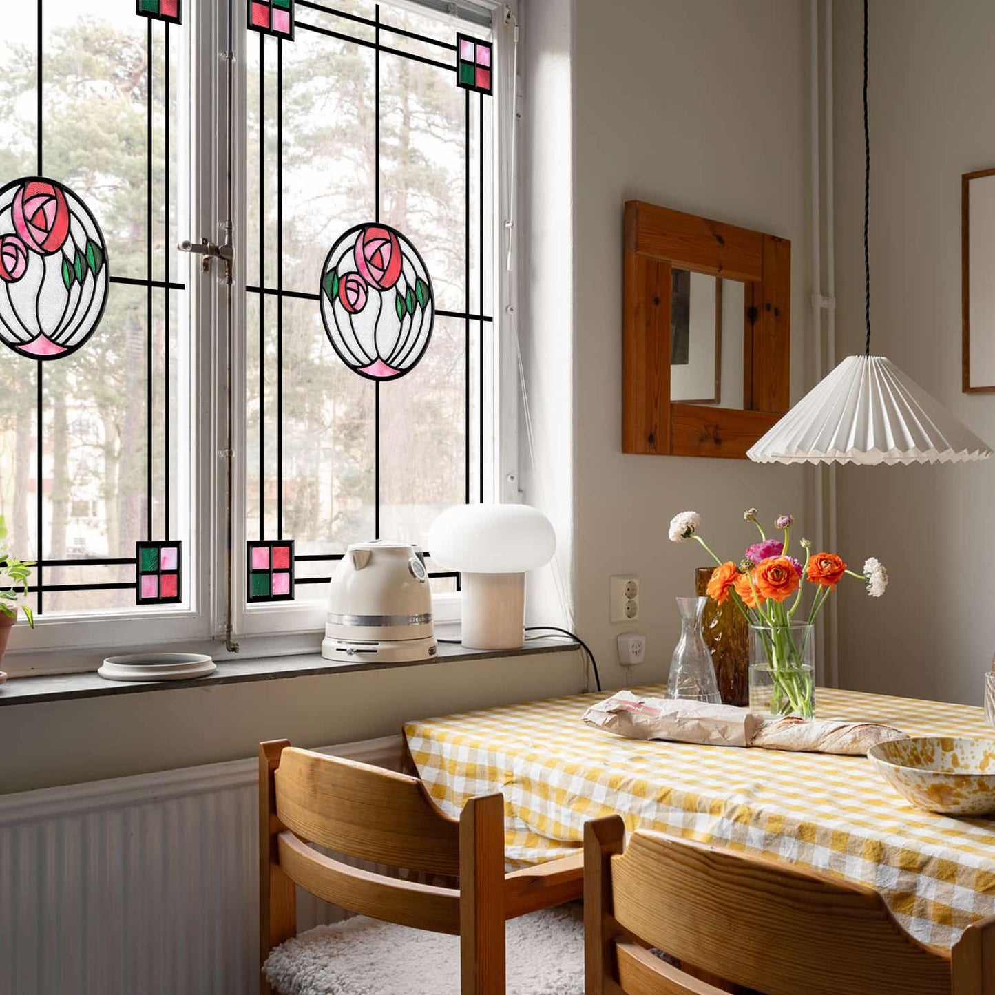 ADD.HERES Geometric Rose 3D Stained Glass Window Film Static Cling