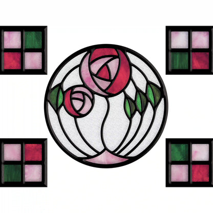 ADD.HERES Geometric Rose 3D Stained Glass Window Film Static Cling